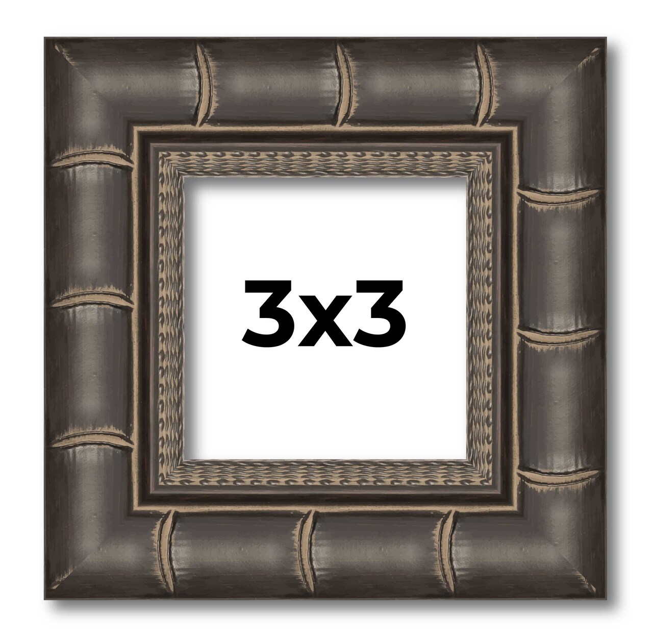 3x3 Modern Bamboo Picture Frame with UV-Resistant Acrylic & Acid Free Backing, Available in 5 Finishes - Gold, Silver, Brown, Black, and Natural